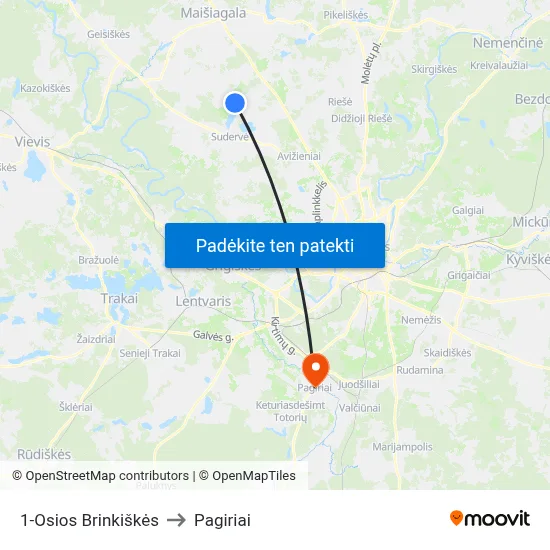 1-Osios Brinkiškės to Pagiriai map