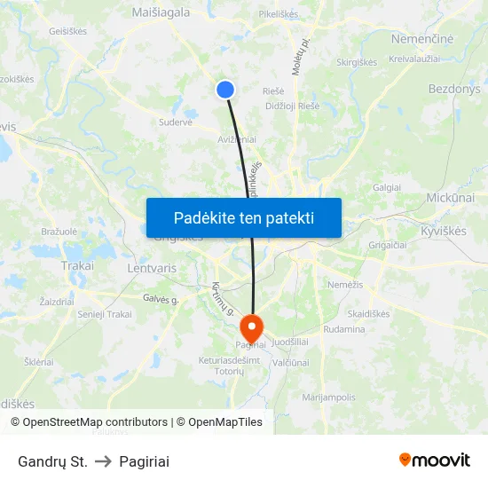 Gandrų St. to Pagiriai map