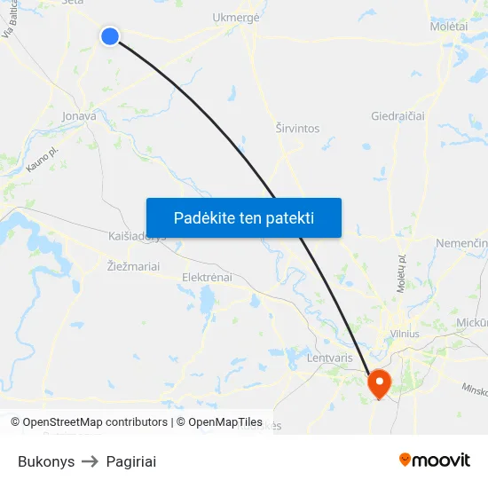 Bukonys to Pagiriai map