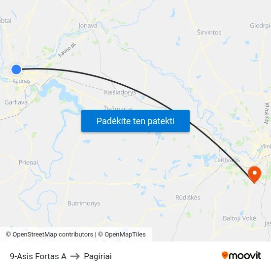 9-Asis Fortas A to Pagiriai map
