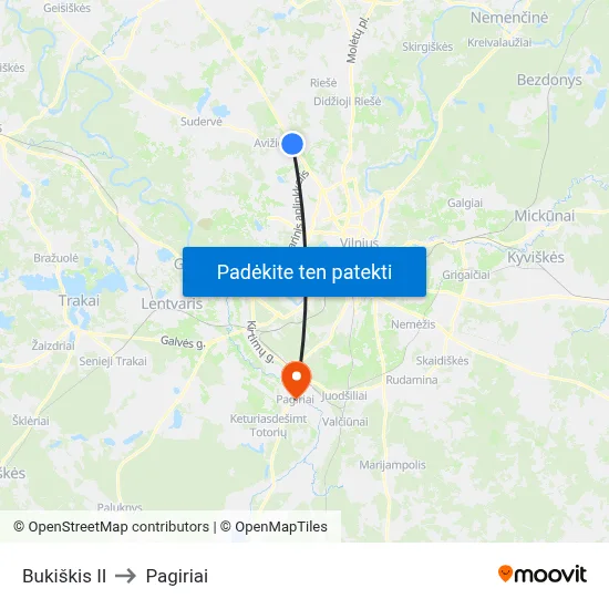 Bukiškis II to Pagiriai map