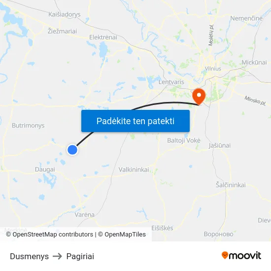 Dusmenys to Pagiriai map