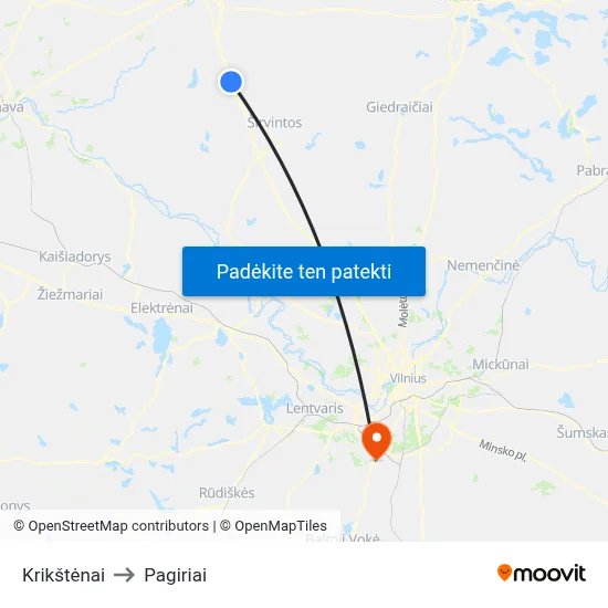 Krikštėnai to Pagiriai map