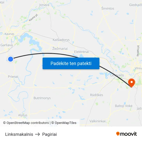 Linksmakalnis to Pagiriai map