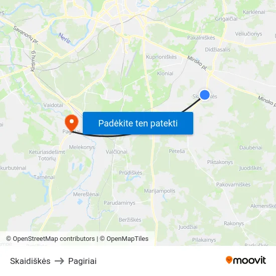 Skaidiškės to Pagiriai map