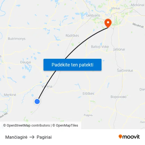 Mančiagirė to Pagiriai map