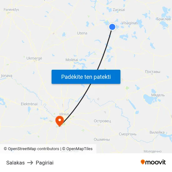 Salakas to Pagiriai map