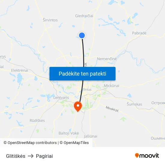 Glitiškės to Pagiriai map