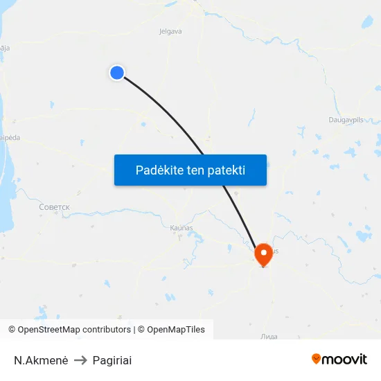 N.Akmenė to Pagiriai map