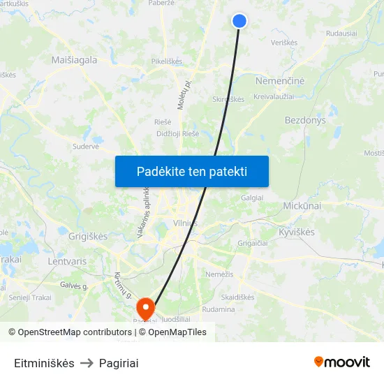 Eitminiškės to Pagiriai map