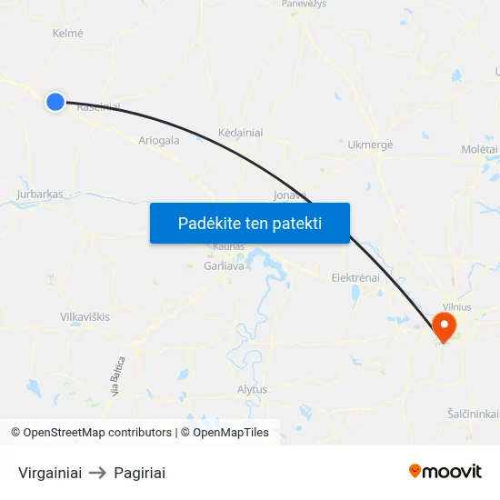 Virgainiai to Pagiriai map
