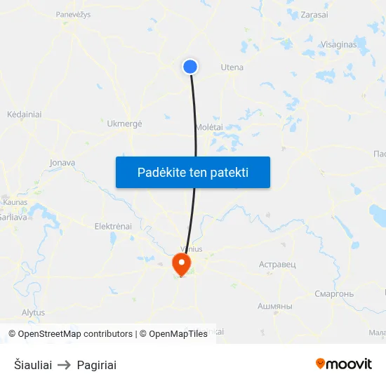 Šiauliai to Pagiriai map