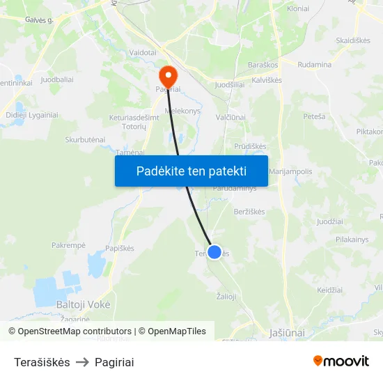 Terašiškės to Pagiriai map