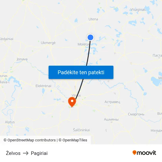 Želvos to Pagiriai map