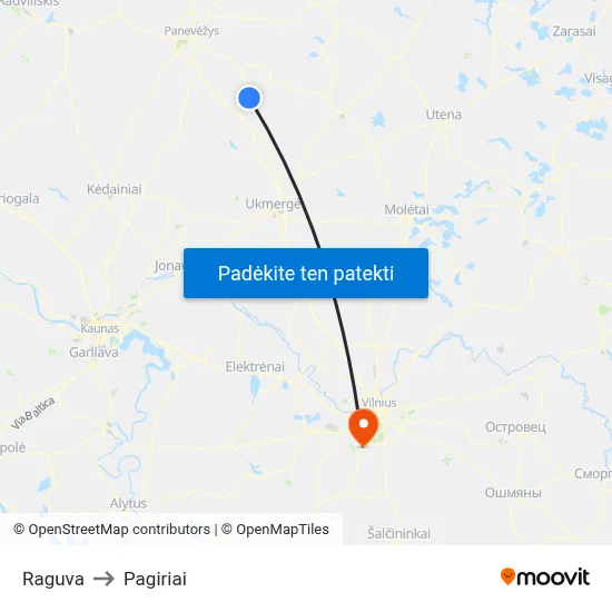 Raguva to Pagiriai map