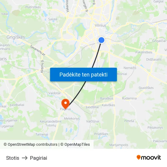 Stotis to Pagiriai map
