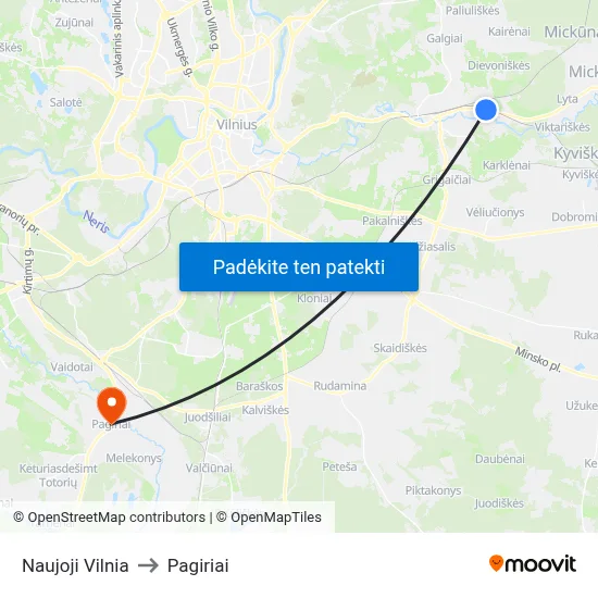 Naujoji Vilnia to Pagiriai map