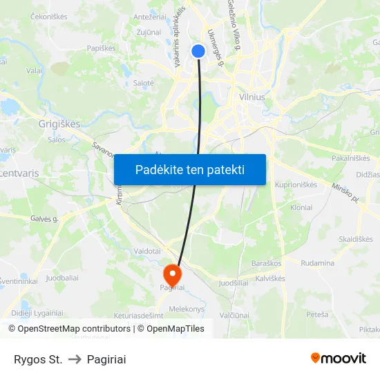Rygos St. to Pagiriai map