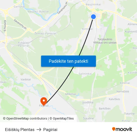 Eišiškių Plentas to Pagiriai map