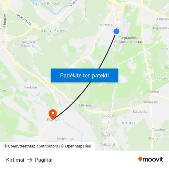 Kirtimai to Pagiriai map