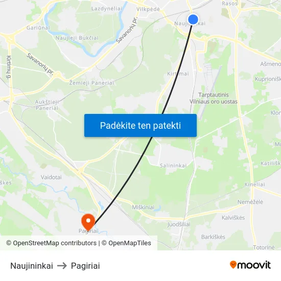 Naujininkai to Pagiriai map