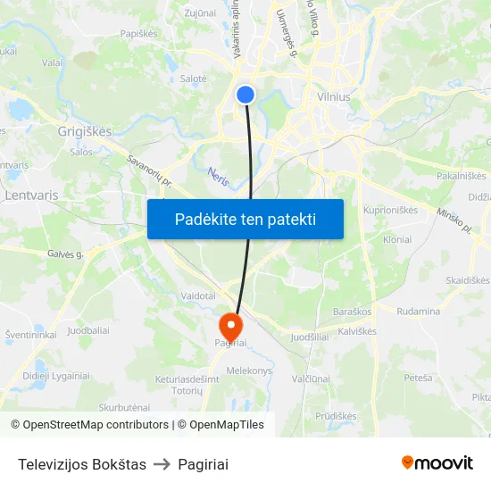 Televizijos Bokštas to Pagiriai map