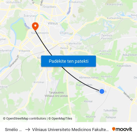 Smėlio St. to Vilniaus Universiteto Medicinos Fakultetas map