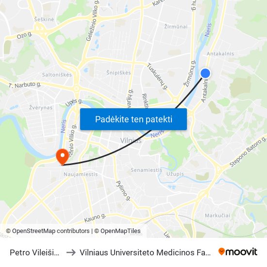 Petro Vileišio St. to Vilniaus Universiteto Medicinos Fakultetas map