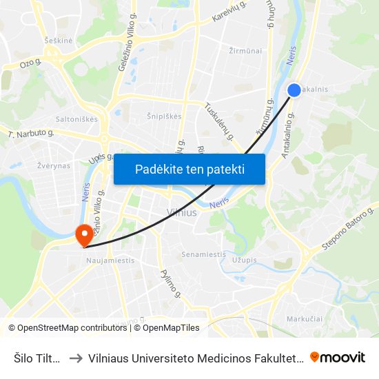 Šilo Tiltas to Vilniaus Universiteto Medicinos Fakultetas map