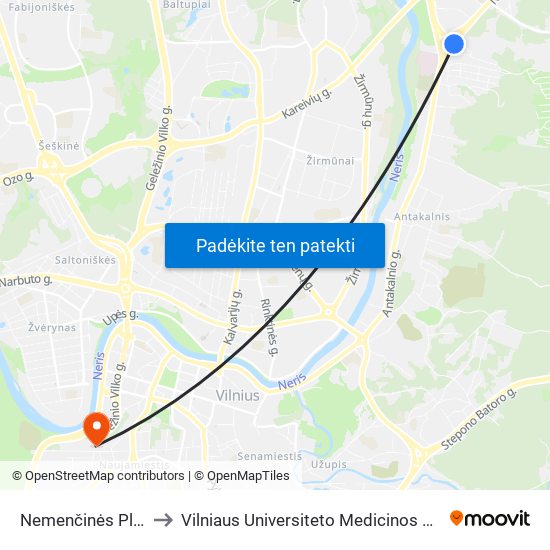 Nemenčinės Plentas to Vilniaus Universiteto Medicinos Fakultetas map