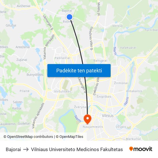 Bajorai to Vilniaus Universiteto Medicinos Fakultetas map