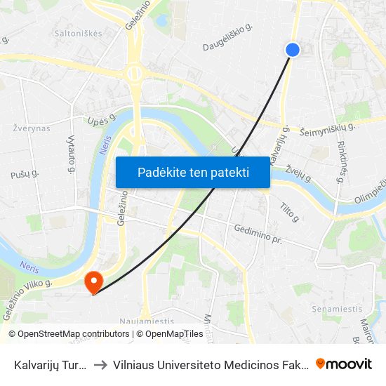 Kalvarijų Turgus to Vilniaus Universiteto Medicinos Fakultetas map