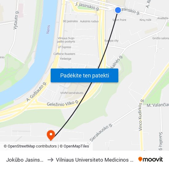 Jokūbo Jasinskio St. to Vilniaus Universiteto Medicinos Fakultetas map