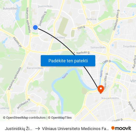 Justiniškių Žiedas to Vilniaus Universiteto Medicinos Fakultetas map