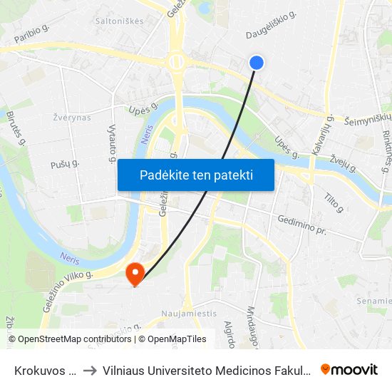 Krokuvos St. to Vilniaus Universiteto Medicinos Fakultetas map