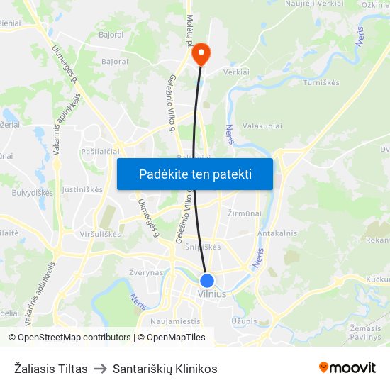 Žaliasis Tiltas to Santariškių Klinikos map