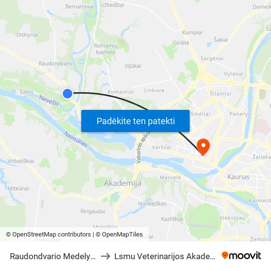 Raudondvario Medelynas to Lsmu Veterinarijos Akademija map