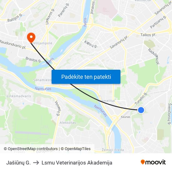 Jašiūnų G. to Lsmu Veterinarijos Akademija map