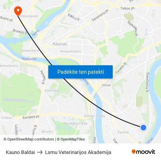 Kauno Baldai to Lsmu Veterinarijos Akademija map