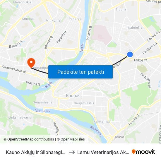 Kauno Aklųjų Ir Silpnaregių Centras to Lsmu Veterinarijos Akademija map