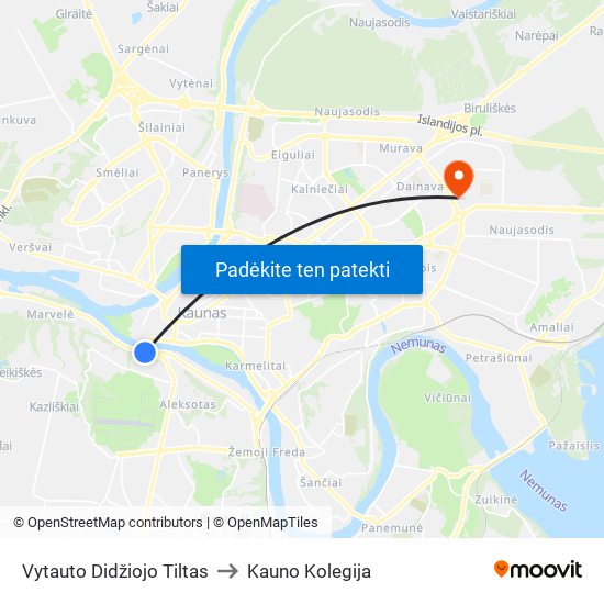Vytauto Didžiojo Tiltas to Kauno Kolegija map