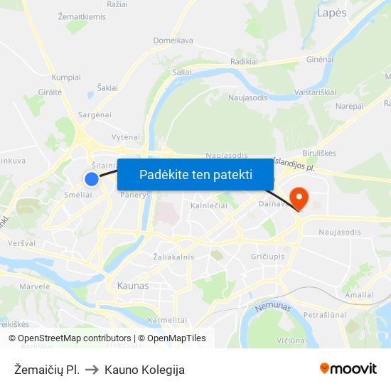 Žemaičių Pl. to Kauno Kolegija map