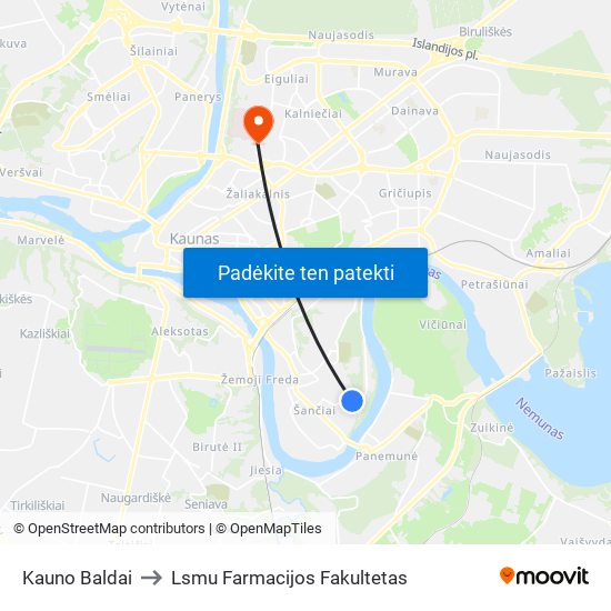 Kauno Baldai to Lsmu Farmacijos Fakultetas map