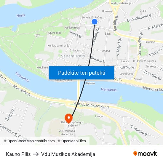 Kauno Pilis to Vdu Muzikos Akademija map