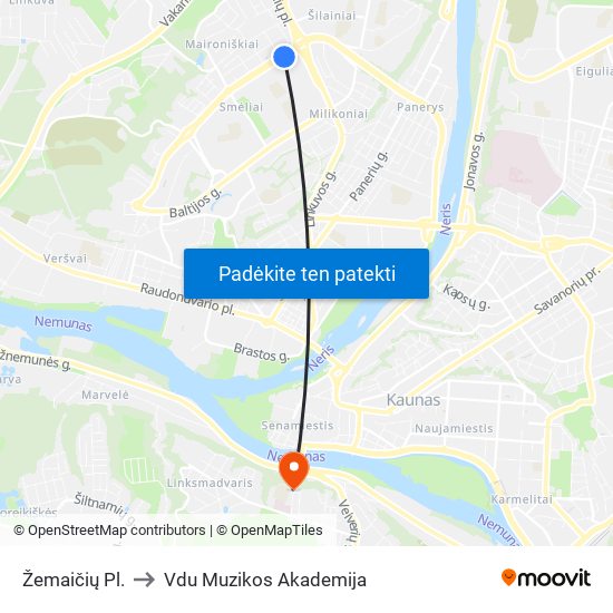 Žemaičių Pl. to Vdu Muzikos Akademija map