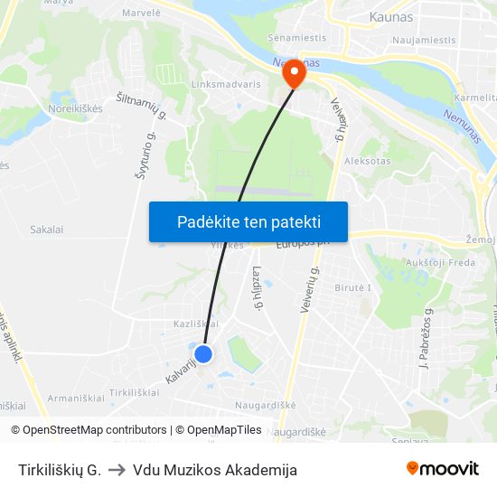 Tirkiliškių G. to Vdu Muzikos Akademija map