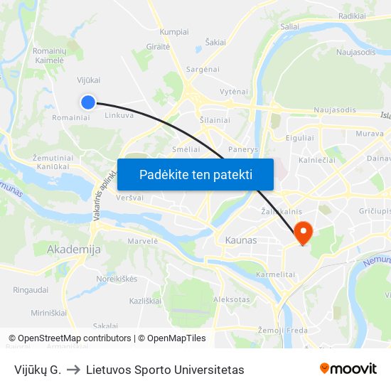 Vijūkų G. to Lietuvos Sporto Universitetas map