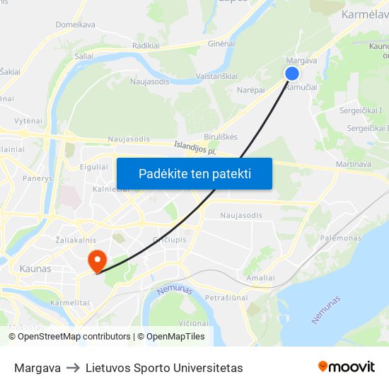 Margava to Lietuvos Sporto Universitetas map