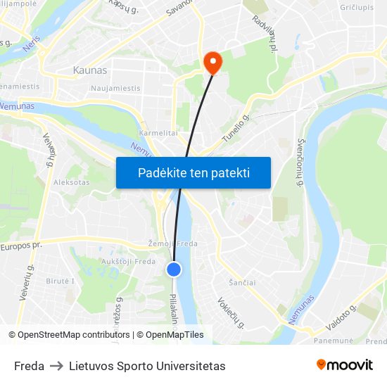 Freda to Lietuvos Sporto Universitetas map