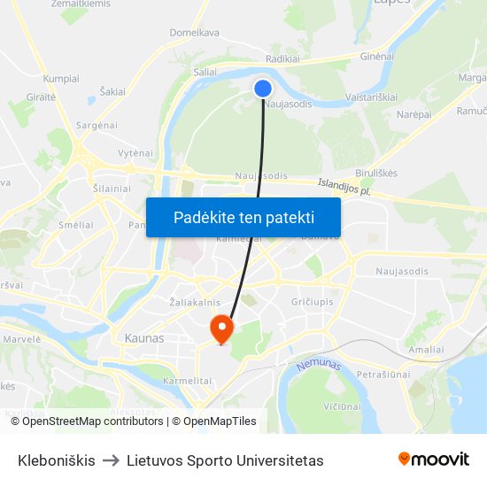 Kleboniškis to Lietuvos Sporto Universitetas map